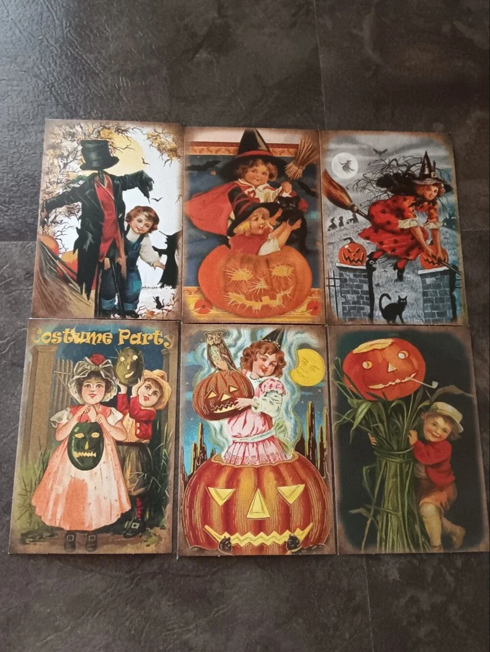 Halloween Postcard Lot Of 6, Vintage Inspired Art 4x6, Pumpkin Witchy Note Cards